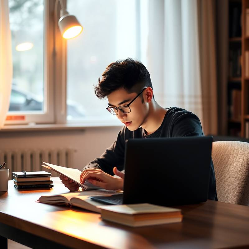 A person studying with books and a laptop, representing effective learning strategies.