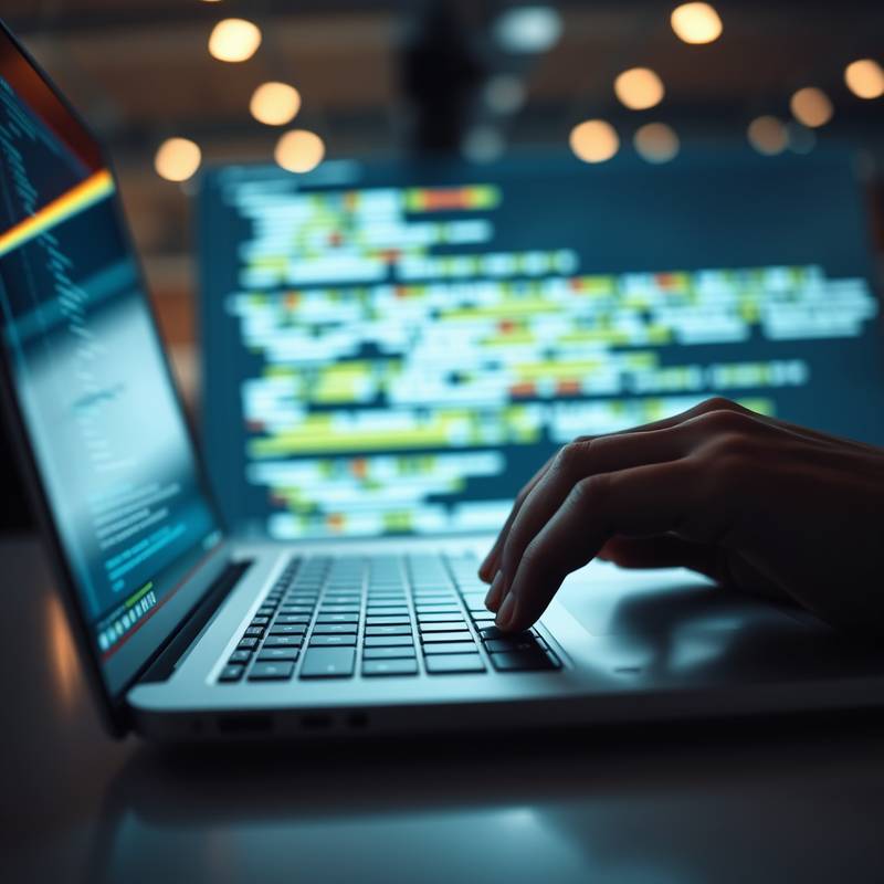 Hands typing code on a laptop, representing a web development course.